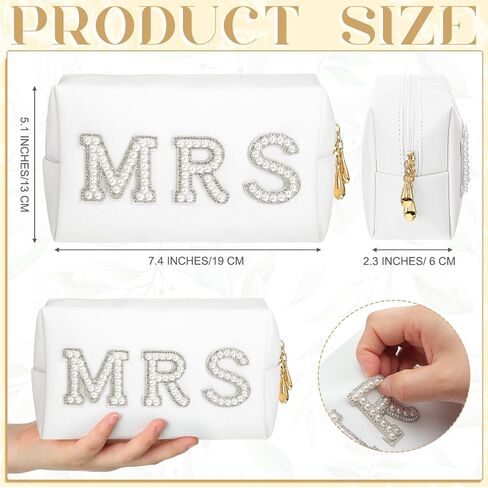 Xtinmee Personalized Initial Wedding Bride Slippers MRS Pearl Letter Makeup Bag Bridal Shower Gifts for Wedding Day (S) in Saudi Arabia