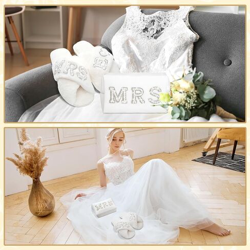 Xtinmee Personalized Initial Wedding Bride Slippers MRS Pearl Letter Makeup Bag Bridal Shower Gifts for Wedding Day (S) in Saudi Arabia
