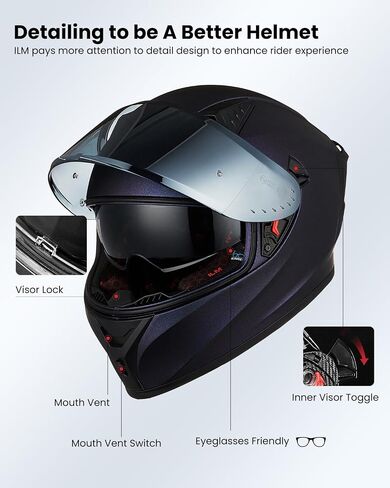 ILM Motorcycle Helmet Full Face with Pinlock Compatible Clear&Tinted Visors and Fins Street Bike Motocross Casco DOT Model Z501 in Saudi Arabia