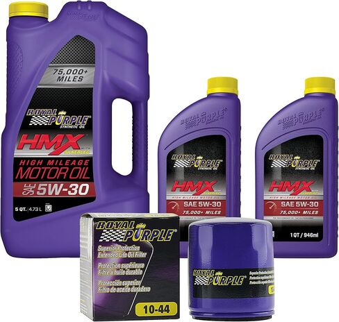 زيت محرك Royal Purple HMX® 5W-30 الاصطناعي لمسافة طويلة - 7 كوارتات وفلتر زيت ممتاز ممتد العمر 10-44 in Saudi Arabia
