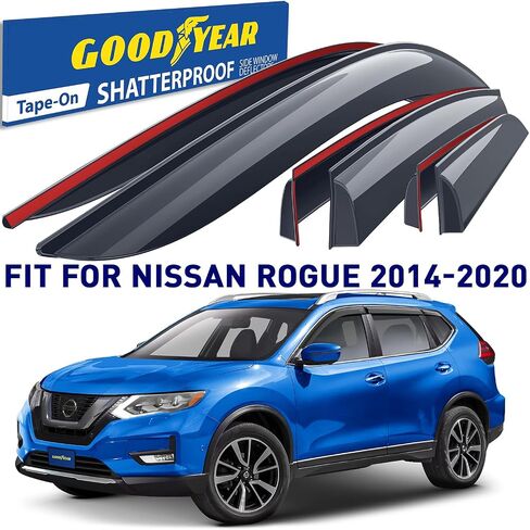 Goodyear Shatterproof Window Deflectors for Nissan Rogue 2014-2020, Tape-on Rain Guards, Window Visors, Vent Deflector Visor, Car Accessories,6 pcs. - GY008647 in Saudi Arabia