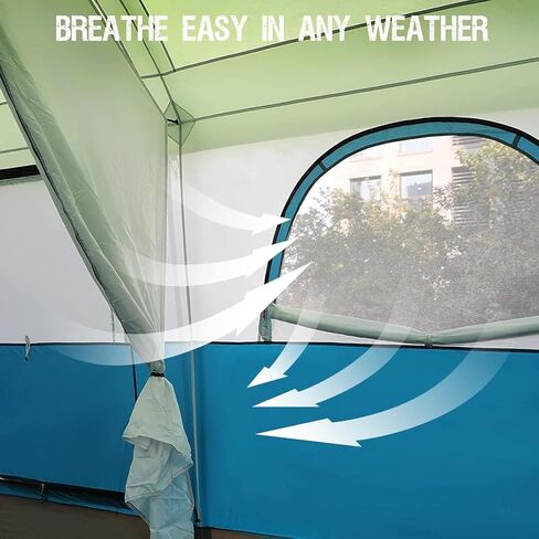 خيمة كابينة PORTAL تتسع لـ 10 أشخاص، خيمة تخييم عائلية سهلة الإعداد، مقاومة للماء/الرياح/غرفتين/خيمة نوافذ شبكية كبيرة مع حقيبة حمل، خيمة عائلية للتخييم/المشي لمسافات طويلة، أزرق/أخضر in Kuwait