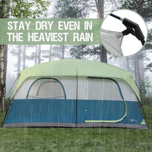خيمة كابينة PORTAL تتسع لـ 10 أشخاص، خيمة تخييم عائلية سهلة الإعداد، مقاومة للماء/الرياح/غرفتين/خيمة نوافذ شبكية كبيرة مع حقيبة حمل، خيمة عائلية للتخييم/المشي لمسافات طويلة، أزرق/أخضر in Kuwait