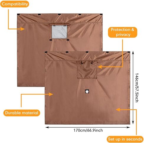 6 قطع من ألواح الرياح مقاس 66.9 × 57.5 بوصة مقاومة للطقس، لوحة شاشة للخيمة، لوحات رياح محمية من الأشعة فوق البنفسجية ومقاومة للماء، لوحة جدارية جانبية لشاشة الرياح مع نافذة، ملحق فقط، بني in Kuwait