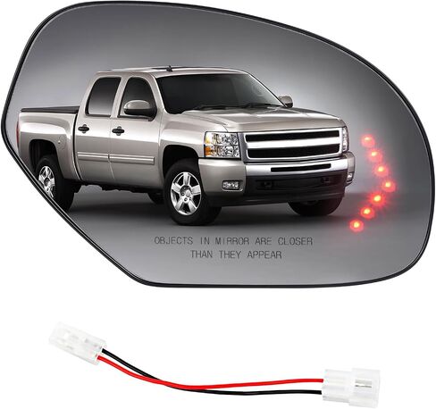 GM1324138 Driver Left Side Mirror Glass Replacement for 2007-2013 Chevy Silverado Avalanche Suburban Tahoe GMC Sierra Yukon 1500 2500HD 3500HD Cadillac Escalade, Heated Glass with Turn Signal Light in Saudi Arabia