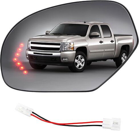 GM1324138 Driver Left Side Mirror Glass Replacement for 2007-2013 Chevy Silverado Avalanche Suburban Tahoe GMC Sierra Yukon 1500 2500HD 3500HD Cadillac Escalade, Heated Glass with Turn Signal Light in Saudi Arabia