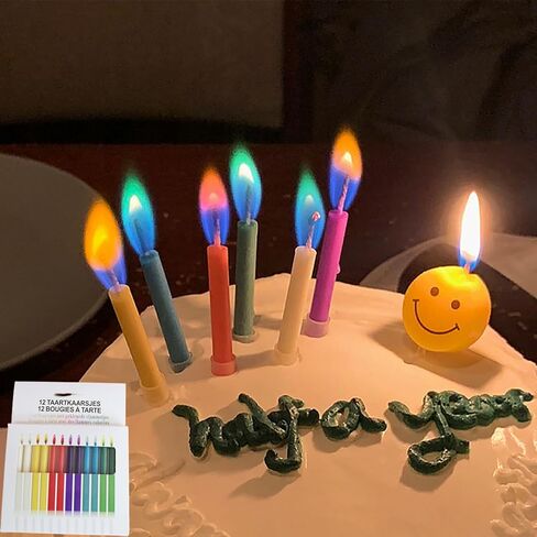 12 قطعة من شموع عيد الميلاد الملونة، شموع عيد ميلاد سعيد، شموع كعكة بدون دخان، شموع كعكة إبداعية لتزيين حفلات أعياد الميلاد والذكرى السنوية للأطفال، عشاق الآباء والأطفال in Kuwait