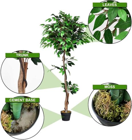 luarane 5 قدم اللبخ الاصطناعي شجرة بانيان في وعاء الحضانة، النباتات الخضراء وهمية واقعية النباتات الخضراء الأشجار الزخرفية مع أوراق خضراء داكنة، الاسمنت بوعاء النباتات الداخلية في الهواء الطلق للمنزل، مكتب in Kuwait