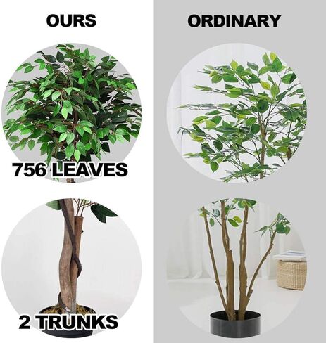 luarane 5 قدم اللبخ الاصطناعي شجرة بانيان في وعاء الحضانة، النباتات الخضراء وهمية واقعية النباتات الخضراء الأشجار الزخرفية مع أوراق خضراء داكنة، الاسمنت بوعاء النباتات الداخلية في الهواء الطلق للمنزل، مكتب in Kuwait