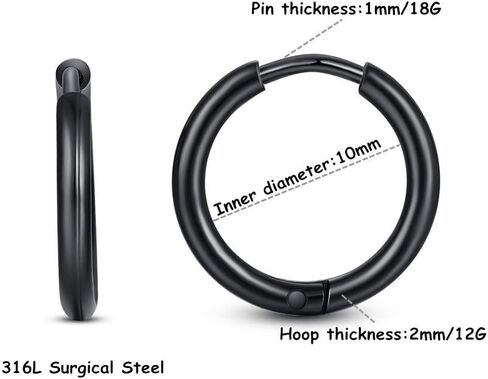 Stainless Steel Small Huggie Hoop Earrings for Women Men Cartilage Hoop Earring, 6-12mm Diameter in Kuwait