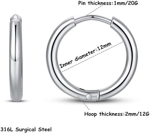 Stainless Steel Small Huggie Hoop Earrings for Women Men Cartilage Hoop Earring, 6-12mm Diameter in Kuwait