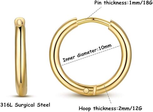 Stainless Steel Small Huggie Hoop Earrings for Women Men Cartilage Hoop Earring, 6-12mm Diameter in Kuwait