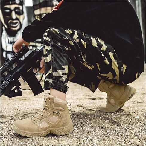 Men's Hiking Boots Lightweight Mid Ankle Trekking Outdoor Non-slip Tactical Combat Boots in Saudi Arabia