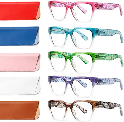 نظارات قراءة JOSCHOO مكونة من 5 قطع للنساء، نظارات حجب الضوء الأزرق، نظارات قراءة مربعة للأشعة فوق البنفسجية للرجال والنساء in Kuwait