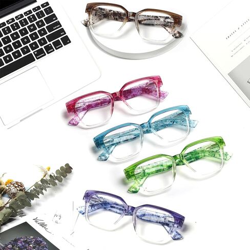نظارات قراءة JOSCHOO مكونة من 5 قطع للنساء، نظارات حجب الضوء الأزرق، نظارات قراءة مربعة للأشعة فوق البنفسجية للرجال والنساء in Kuwait