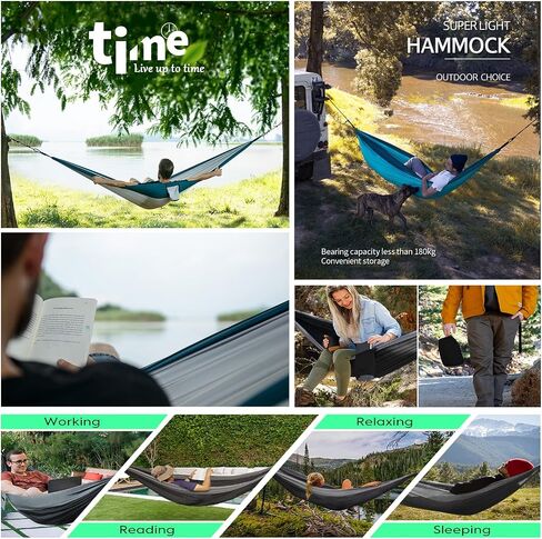 Hammock Camping - Portable Single/Double Hammocks for Outdoor Hiking Travel Backpacking - 210D Nylon Hammock Swing for Backyard & Garden Tree Straps -Khaki/Green (Black/Gray) in Saudi Arabia