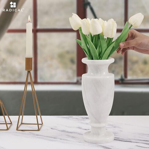 Radicaln Marble Flower Vase 10" Inches Black Handmade Tall Vase for Coffee Tables & Bookshelf - Marble Vase for Living Room & Home Décor - Flower Vase for Dining Table Centerpiece in Kuwait