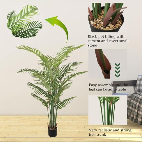 6ft Tall Fake Palm Tree,Artificial Palm Trees Indoor,Modern Decoration Artificial Palm Tree with 15 Trunks in Saudi Arabia