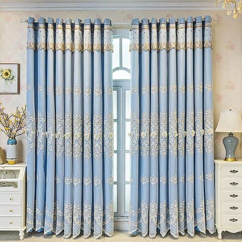 Amidoudou 1 Pair European Double Layer Curtains with Valances for Living Room Bedroom Luxury 3D Flower Embroidered Curtains (Beige,52x84 Inch) in Kuwait