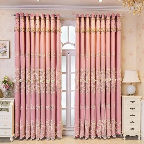 Amidoudou 1 Pair European Double Layer Curtains with Valances for Living Room Bedroom Luxury 3D Flower Embroidered Curtains (Beige,52x84 Inch) in Kuwait