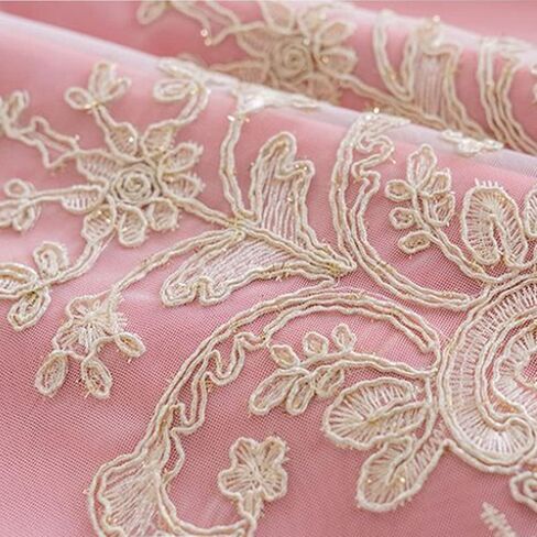 Amidoudou 1 Pair European Double Layer Curtains with Valances for Living Room Bedroom Luxury 3D Flower Embroidered Curtains (Beige,52x84 Inch) in Kuwait