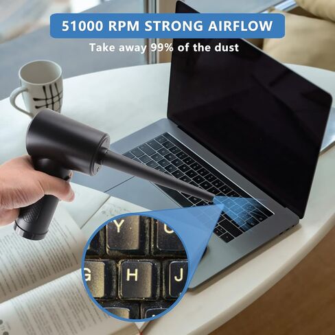 Cordless Air Duster, 6000mAh 51000RPM 3-Gear Computer Cleaning Duster, Replaces Compressed Air Cans, Electric Cordless Air Duster for Computer Keyboard Electronics Cleaning in Kuwait