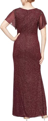 S.L. Fashions Women's Glitter Mesh Stretch Dress W/Shoulder Embellishment Formal Long Gown, (Petite and Regular Sizes) in Saudi Arabia