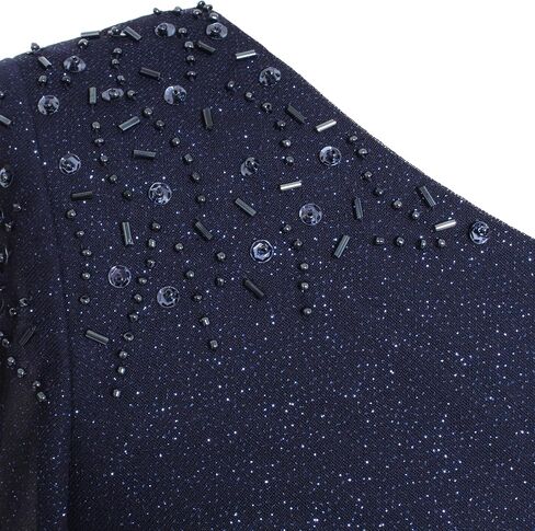 S.L. Fashions Women's Glitter Mesh Stretch Dress W/Shoulder Embellishment Formal Long Gown, (Petite and Regular Sizes) in Saudi Arabia