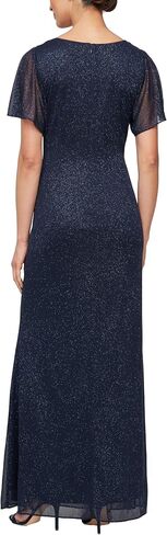 S.L. Fashions Women's Glitter Mesh Stretch Dress W/Shoulder Embellishment Formal Long Gown, (Petite and Regular Sizes) in Saudi Arabia