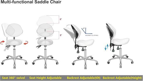 Ergonomic Rolling Swivel Saddle Stool with Wheels,Hydraulic Pneumatic Lifting Height Adjustable Lightweight Chair for Clinic Hair Salon Massage Lab Kitchen Home Office (Black, Without Back) in Saudi Arabia