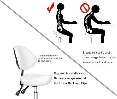 Ergonomic Rolling Swivel Saddle Stool with Wheels,Hydraulic Pneumatic Lifting Height Adjustable Lightweight Chair for Clinic Hair Salon Massage Lab Kitchen Home Office (Black, Without Back) in Saudi Arabia