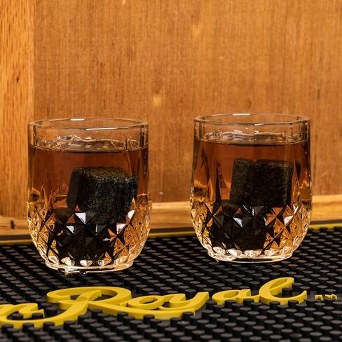 هدايا الويسكي لعيد الأب للرجال مجموعة من زجاج وحجر التاج الملكي من بوربون | مجموعة صندوق خشبي مكون من 2 كؤوس بحجم 2.7 أونصة مع 6 أحجار تبريد من صخور الويسكي | تتضمن الحقيبة المخملية ذات التاج الملكي المتوافقة in Kuwait