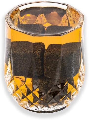 هدايا الويسكي لعيد الأب للرجال مجموعة من زجاج وحجر التاج الملكي من بوربون | مجموعة صندوق خشبي مكون من 2 كؤوس بحجم 2.7 أونصة مع 6 أحجار تبريد من صخور الويسكي | تتضمن الحقيبة المخملية ذات التاج الملكي المتوافقة in Kuwait