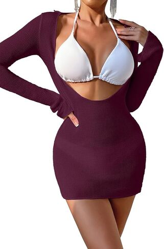 Lilosy Sexy One Piece Long Sleeve Mesh Bikini Cover Up Dress in Saudi Arabia