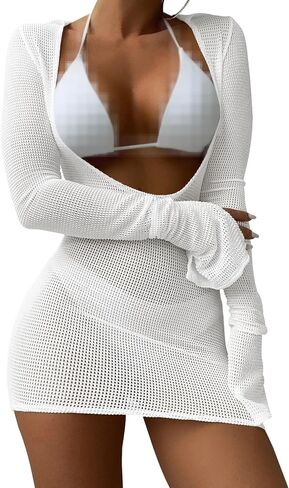 Lilosy Sexy One Piece Long Sleeve Mesh Bikini Cover Up Dress in Saudi Arabia