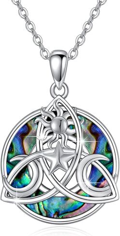 قلادة آلهة القمر الثلاثي 925 من الفضة الاسترليني قلادة الويكا الوثنية مع عقدة سلتيك الثالوث قلادة أذن البحر شل قلادة مجوهرات ساحرة هدية للنساء والرجال in Kuwait