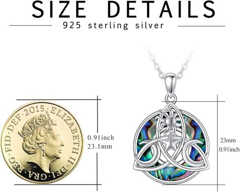 قلادة آلهة القمر الثلاثي 925 من الفضة الاسترليني قلادة الويكا الوثنية مع عقدة سلتيك الثالوث قلادة أذن البحر شل قلادة مجوهرات ساحرة هدية للنساء والرجال in Kuwait