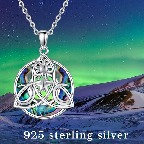 قلادة آلهة القمر الثلاثي 925 من الفضة الاسترليني قلادة الويكا الوثنية مع عقدة سلتيك الثالوث قلادة أذن البحر شل قلادة مجوهرات ساحرة هدية للنساء والرجال in Kuwait