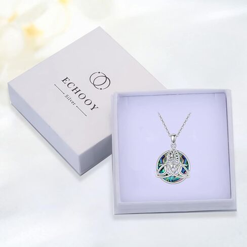 قلادة آلهة القمر الثلاثي 925 من الفضة الاسترليني قلادة الويكا الوثنية مع عقدة سلتيك الثالوث قلادة أذن البحر شل قلادة مجوهرات ساحرة هدية للنساء والرجال in Kuwait