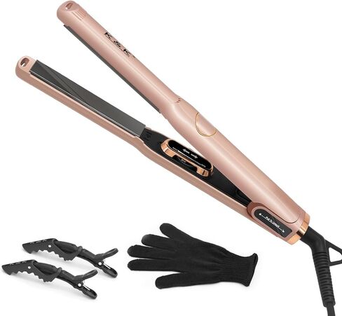 K&K Flat Iron Small Mini Tourmaline Titanium Hair Straightener 0.5 inch Plate 4D 360°Swivel LED Display for Woman Short Hair Adjustable Temperature Dual Voltage Auto Shut Off(Black) in Saudi Arabia