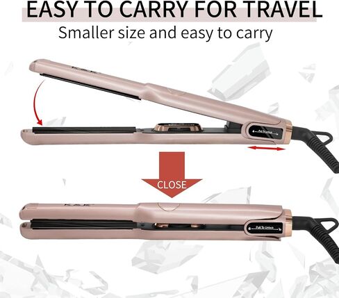 K&K Flat Iron Small Mini Tourmaline Titanium Hair Straightener 0.5 inch Plate 4D 360°Swivel LED Display for Woman Short Hair Adjustable Temperature Dual Voltage Auto Shut Off(Black) in Saudi Arabia