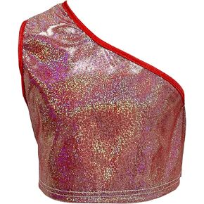 Kids Girls One-Shoulder Athletic Dance Crop Tops Sequins Jazz Sport Workout Tank Tops Dancewear