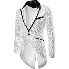 Lars Amadeus Men's Sequin Tailcoat Tuxedo Blazer Party Wedding Show Sparkle Suit Jacket