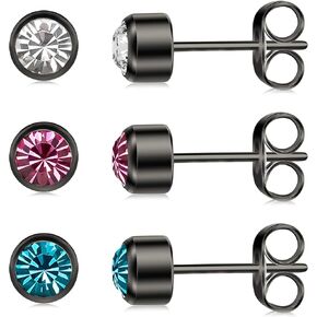 3 Pairs Silver Earrings Hypoallergenic Titanium Stud Earrings Nickel-Free 5mm Black Earrings Stud Suitable for Sensitive Ears Light Weight Classic Studs for Women & Girls