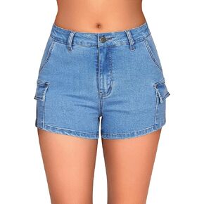 roswear Women's 3" Inseam Mid Rise Casual Summer Cargo Jean Shorts