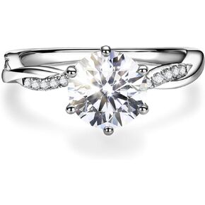 Blueeve Twisted Moissanite Engagement Ring for Women, 2ct Round D Color VVS1 Clarity Lab Diamond Ring 14K White Yellow Gold Vermeil Moissanite Rings for Women Wife Girlfriend Birthday Valentines Gifts