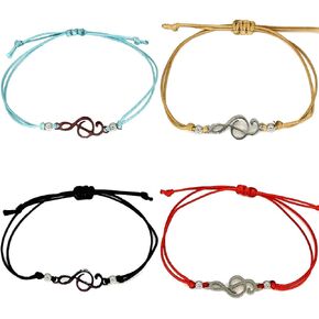 4PCS Bulk Music Note Charm Bracelets Set Adjustable String Musical Treble Clef Music Lover Jewelry Musician Gifts