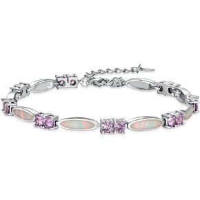 CiNily Ladies Fire Opal Bracelets 14K White Gold Plated Tennis Bracelet Women Jewelry Gift Gemstone Bracelet