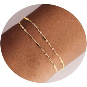 SUFOPE Dainty Bracelets for Women, 14k Gold Plated/Silver Layered Charms Bracelet Herringbone Satellite Beads Box Rope CZ Bracelet Adjustable Cuba Link Chain Bracelet Set Jewelry Gifts
