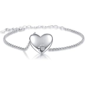 JZCOLOR Heart Urn Bracelet for Women - 925 Sterling Silver Pawprint Ashes Bracelet Cremated Ashes Holder Jewelry for Teens